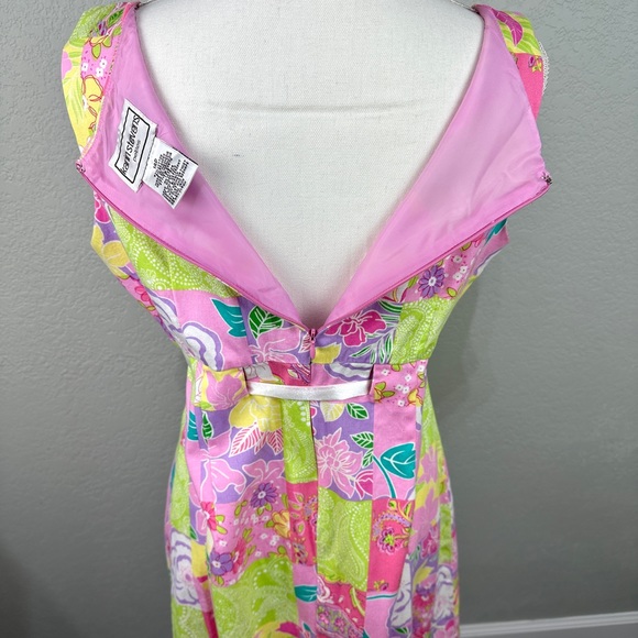 Karin Stevens, 14P Patchwork Floral Bow tie Midi Dress EUC - Picture 9 of 11